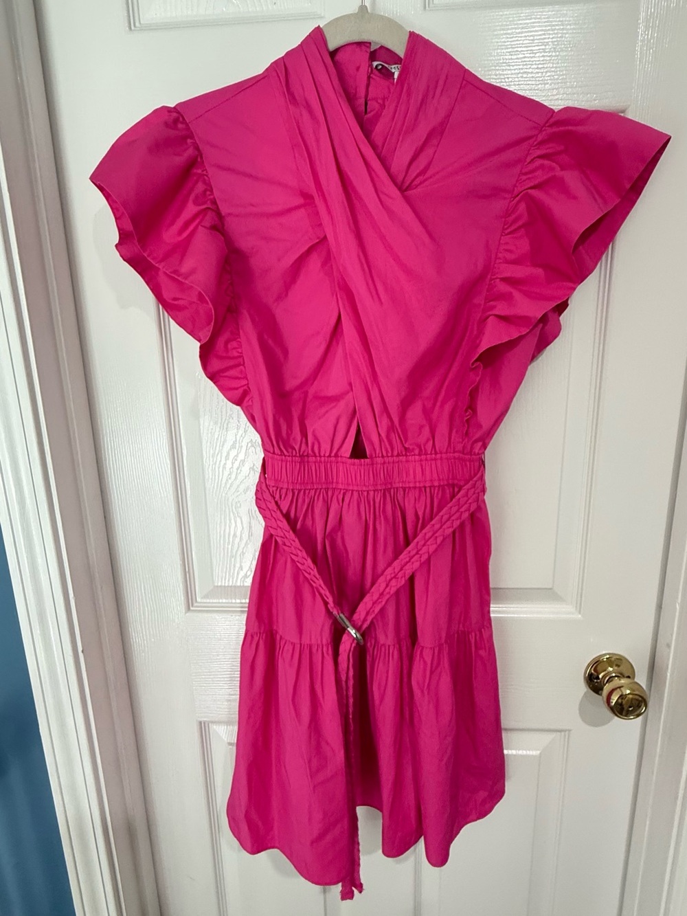 Derek Lam Fuchsia Short Flutter Sleeve Wrap Dress